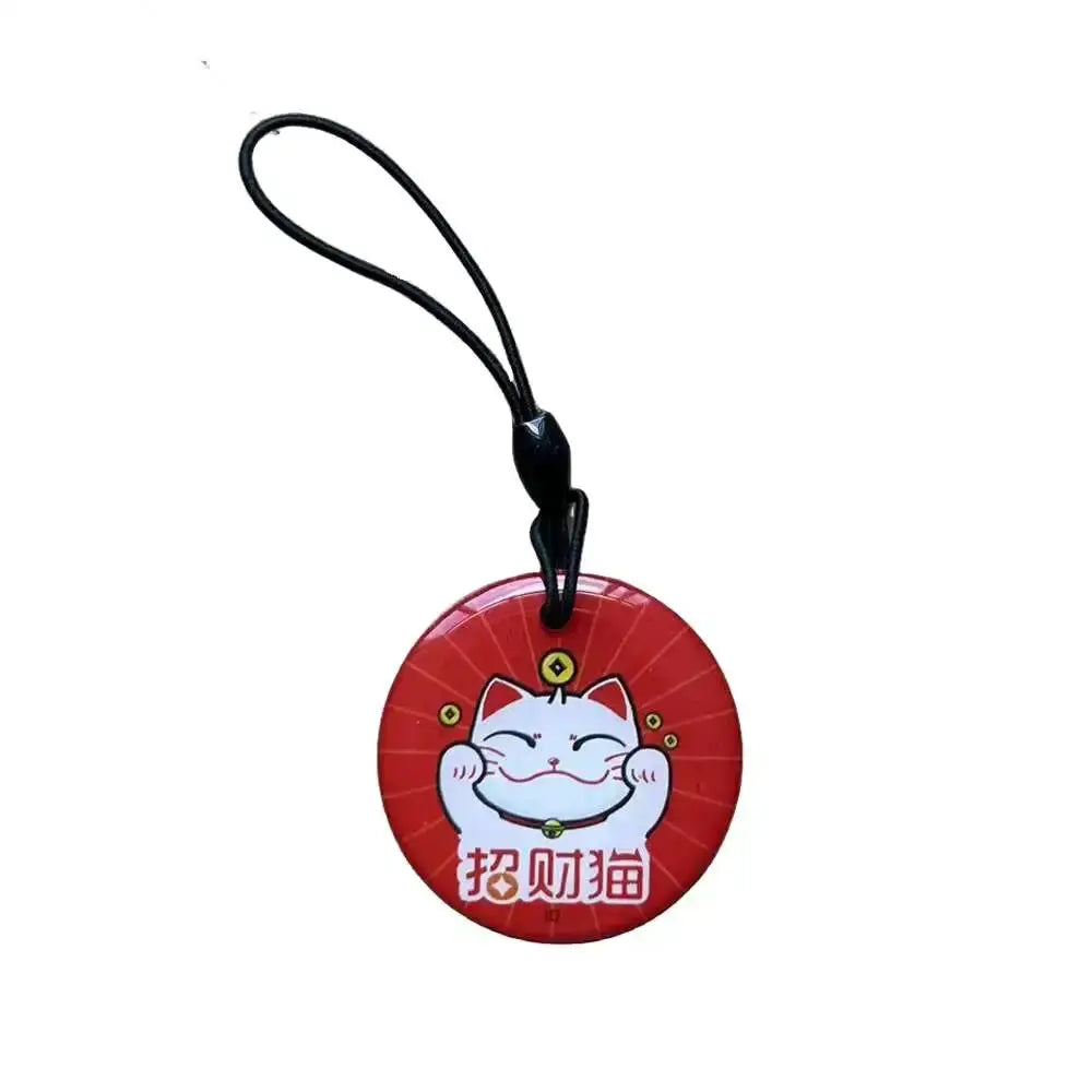 RFID EM4305 T5577 125KHz key tag, red round blank writable chip with Maneki-neko design
