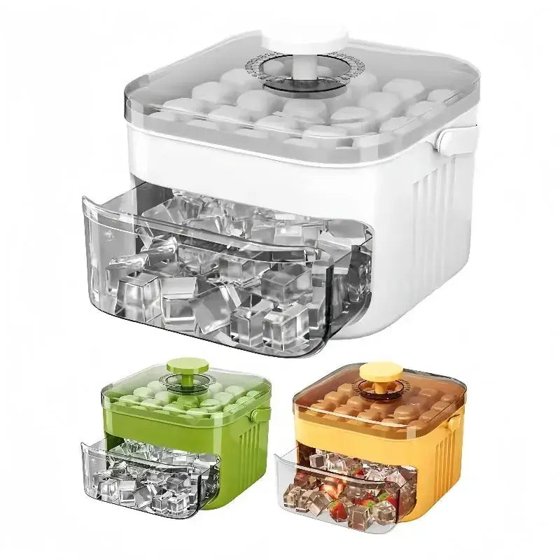 Ice cube mold set of 3 with lids; white, green, and orange 50-grid double-layer press-type trays.