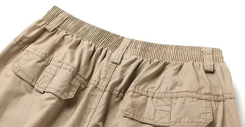 Simples Market men's cargo pants, beige cotton joggers with elastic waistband and rear flap pockets, 6XL
