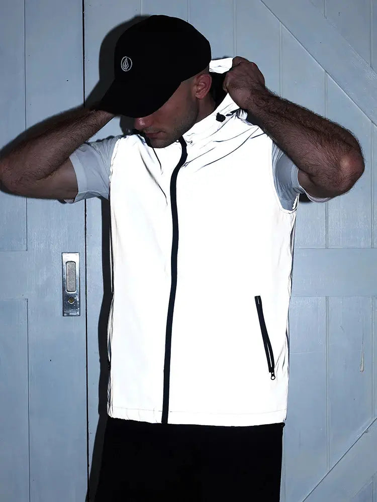 Night Reflective Vest white with black zipper pockets by Simples Market