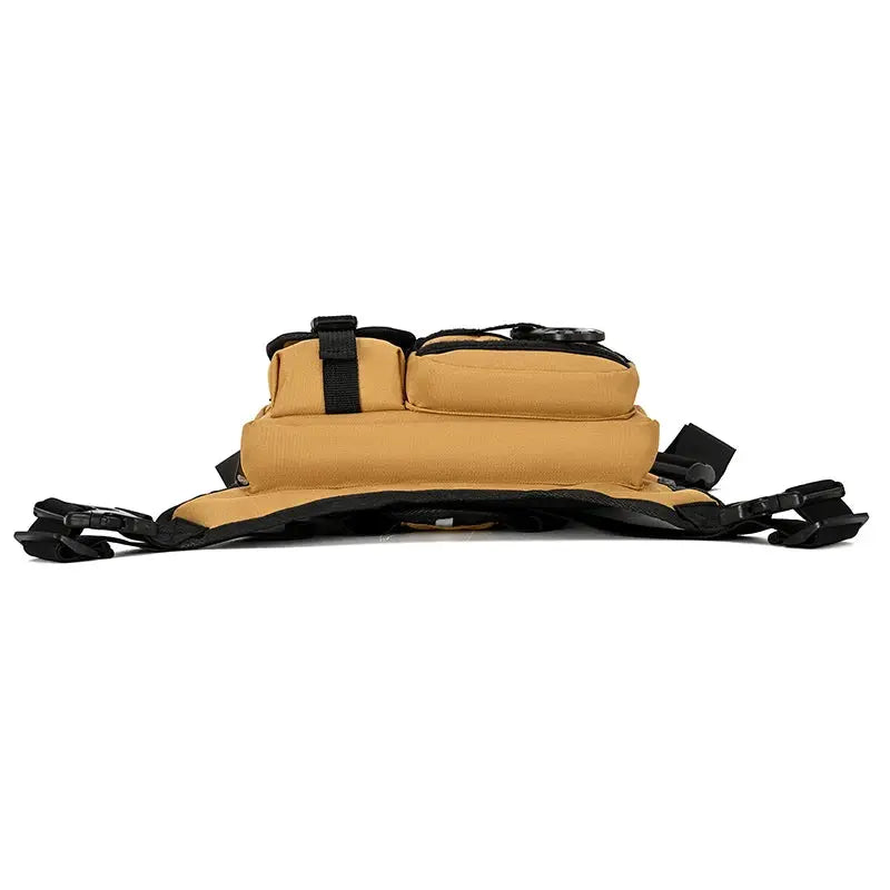 Outdoor tactical chest bag for men, Simples Market tan utility EDC chest pack with black straps