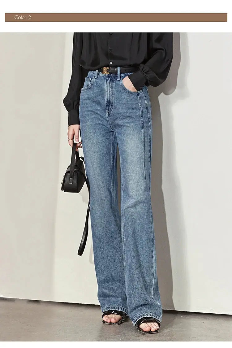 Amii Minimalism Vintage Denim Jeans Women Loose Wide Leg Autumn Pants