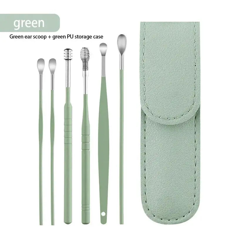 Six Piece Stainless Steel Ear Picking Tool Set With Leather Bag Ear Cleaning Spoon Kit Easy To Carry At Home
