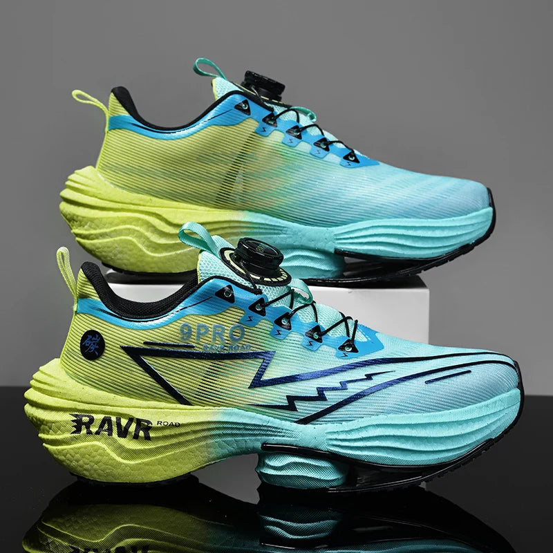 Men's running shoes Simples Market gradient blue-to-lime pair with cushioned sole