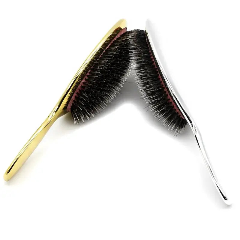 Gold and silver boar-bristle paddle hair brushes (2-pack) Simples Market, anti-static, oval