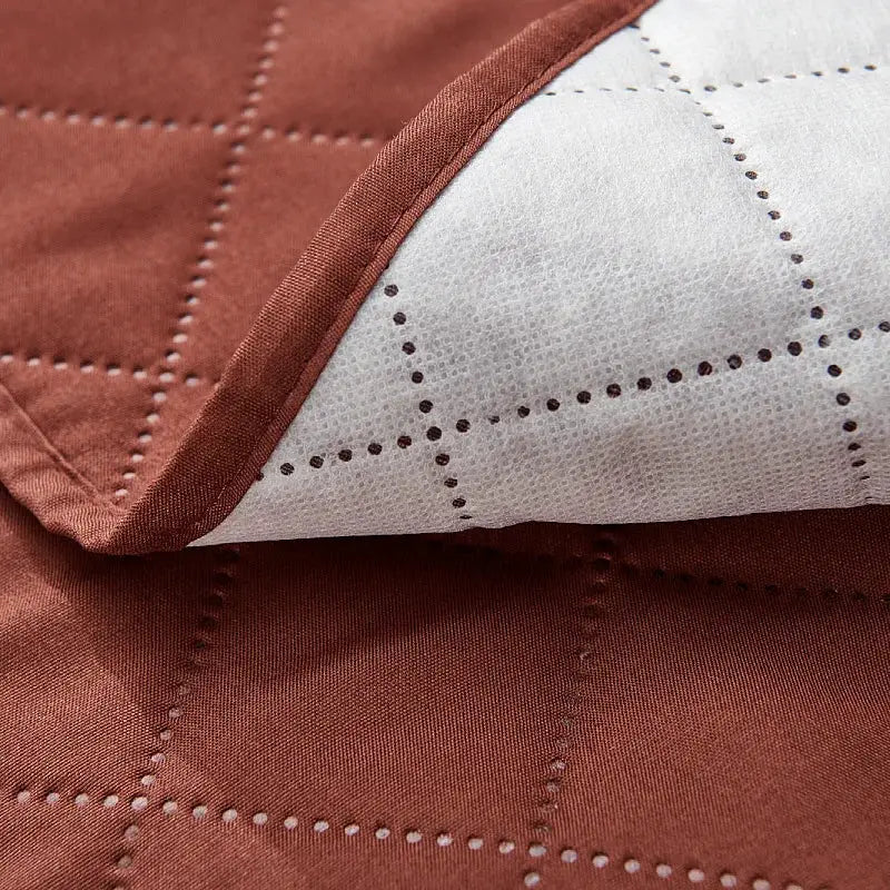 Recliner chair cover in brown quilted fabric, anti-slip slipcover for living room armchair