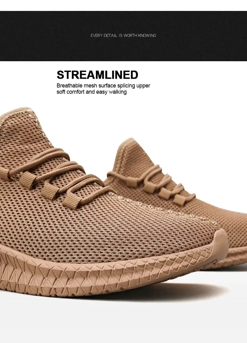 Men's knit-mesh sneakers by Simples Market, beige lace-up, breathable non-slip outdoor shoes (2 shoes)