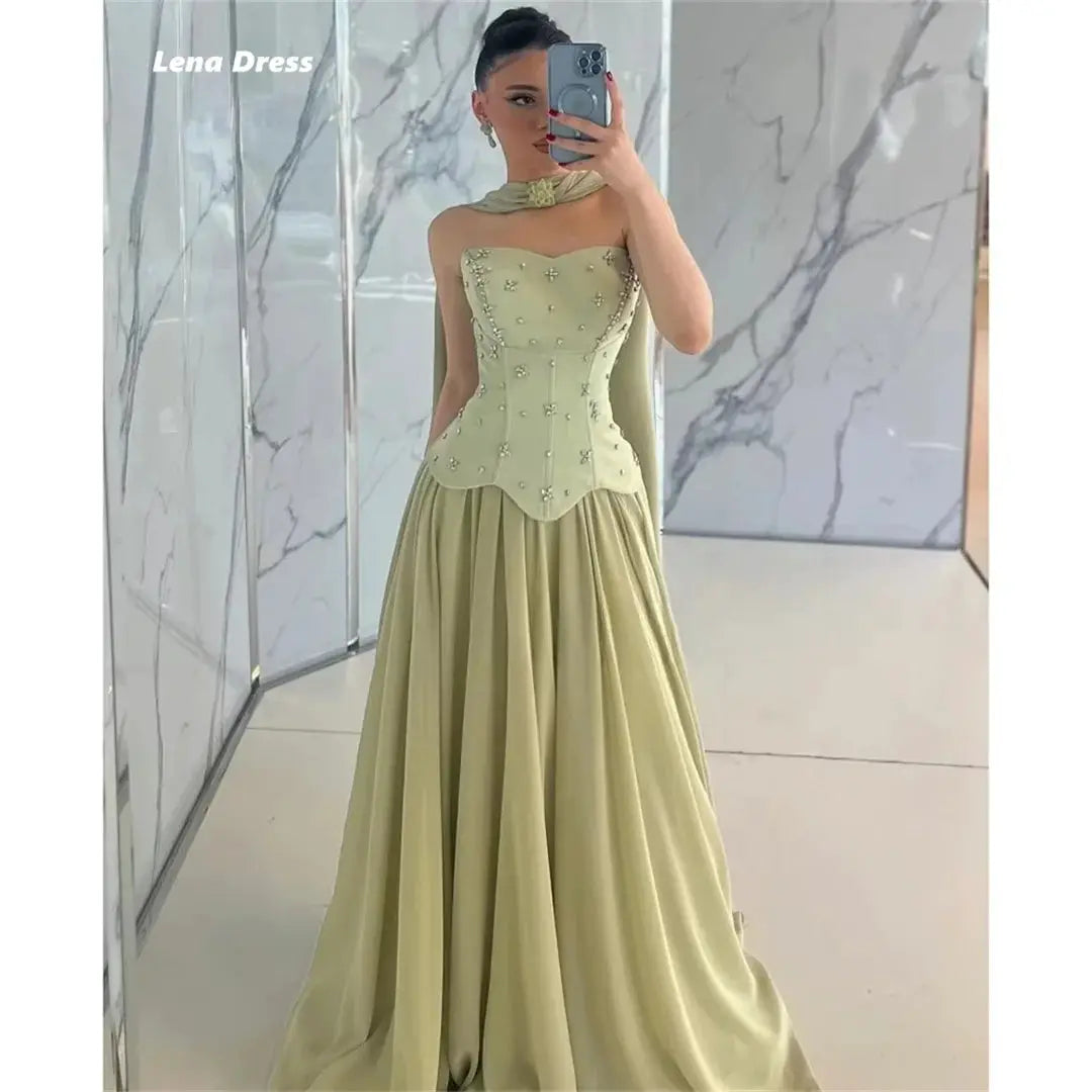Lena Off Shoulder Prom Dress Satin A Line Ball Gown Custom Made
