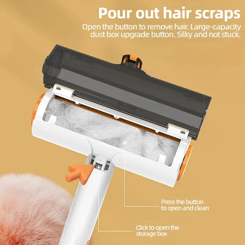 Multifunctional pet hair removal roller by Simples Market, white with orange accents; portable, washable.