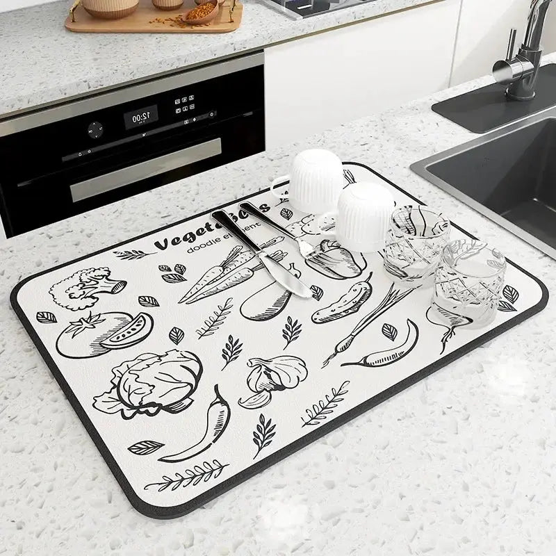 Super Absorbent Anti Slip Kitchen Drying Mat Large Draining Mat Quick Dry For Countertops And Bathroom