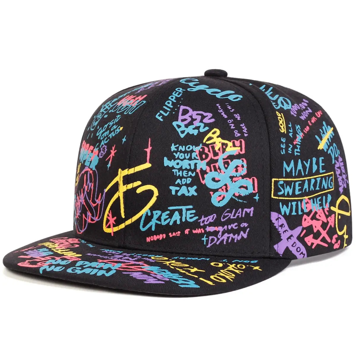 Unisex Black And White Letter Graffiti Hip Hop Baseball Cap Outdoor Adjustable Sunscreen Hat Spring And Autumn