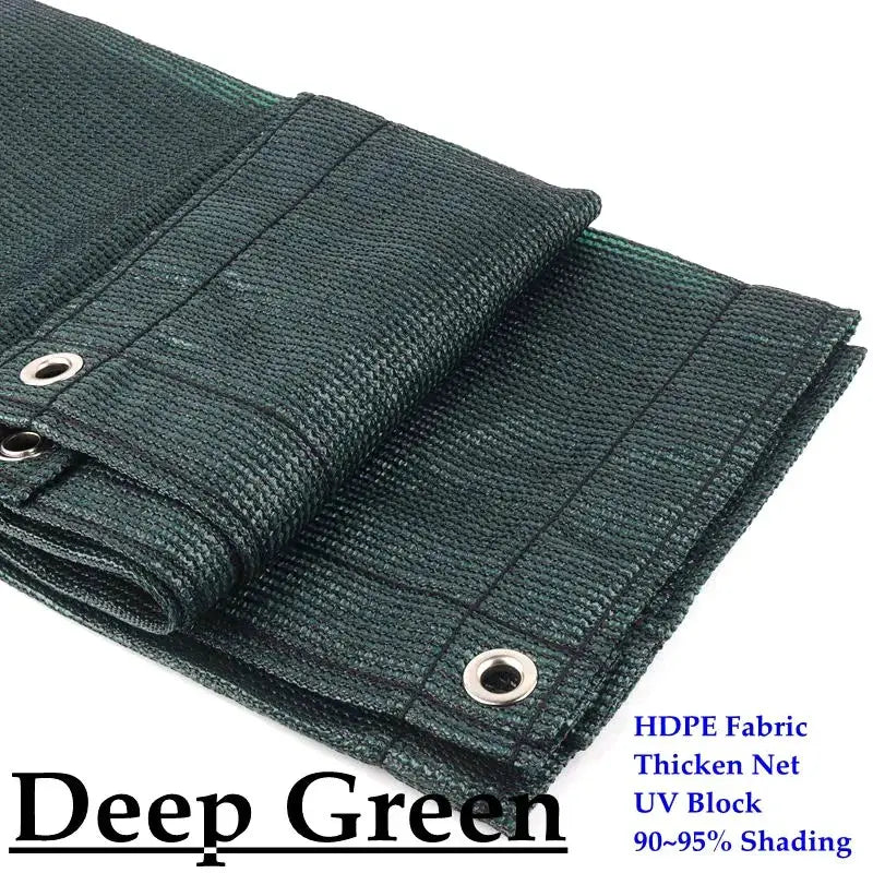 Tewango HDPE sun shade net fabric in deep green with metal grommets, 90–95% UV shading