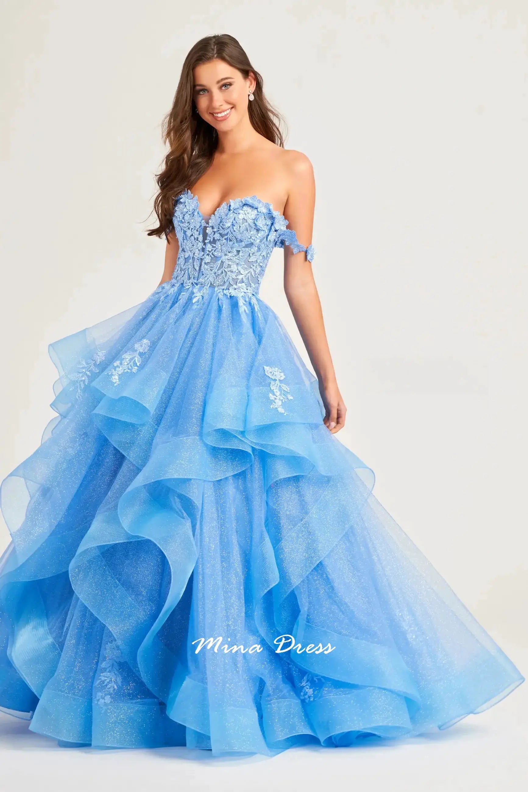 Mina Removable Shoulder Strap Evening Gown Backless Lace Applique Prom