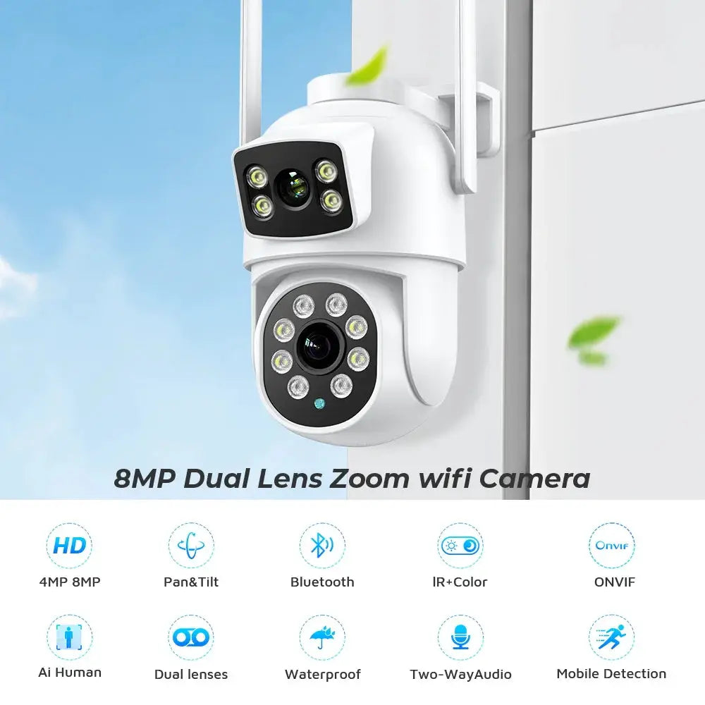 BESDER 8MP outdoor dual-lens WiFi security camera with PTZ and AI human detection