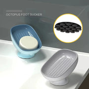 Suction cup soap holder set of 2 in blue and gray with drainage grooves for bathroom