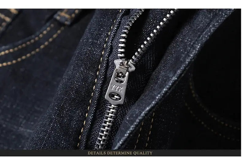 Men's denim jeans zipper close-up in soft black denim by Simples Market