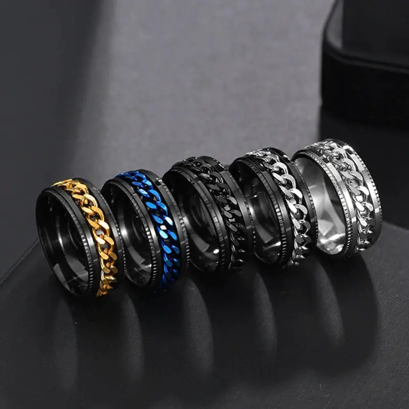 Stainless Steel Rotating Chain Ring for Men and Women High Quality Spinner Punk Jewelry for Parties Gift
