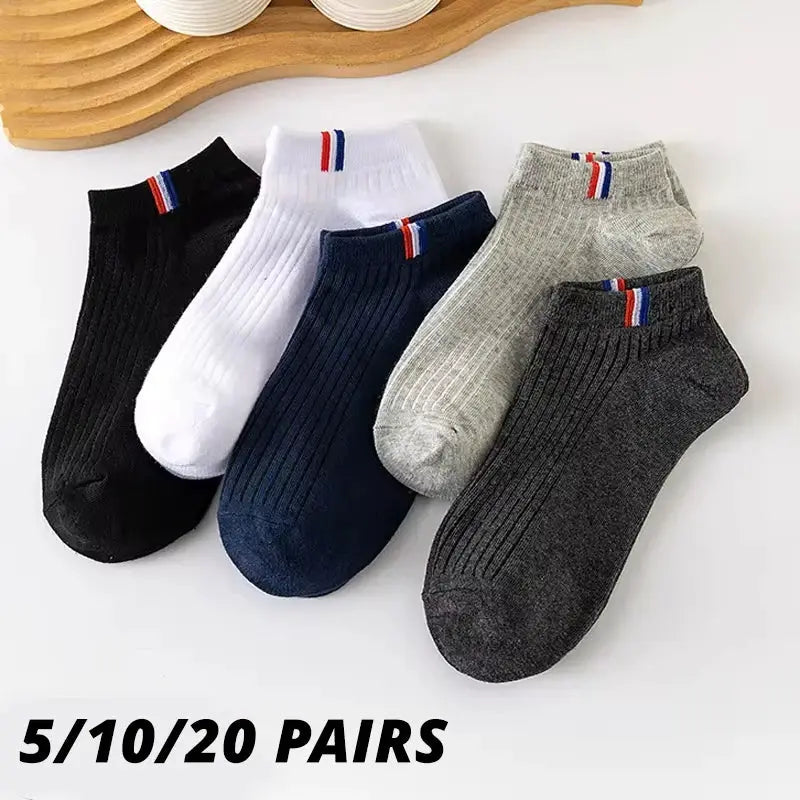 Mens Thin Summer Boat Socks Pack Of 5 10 20 Pairs Breathable Sweat Absorbing Casual Plain Color