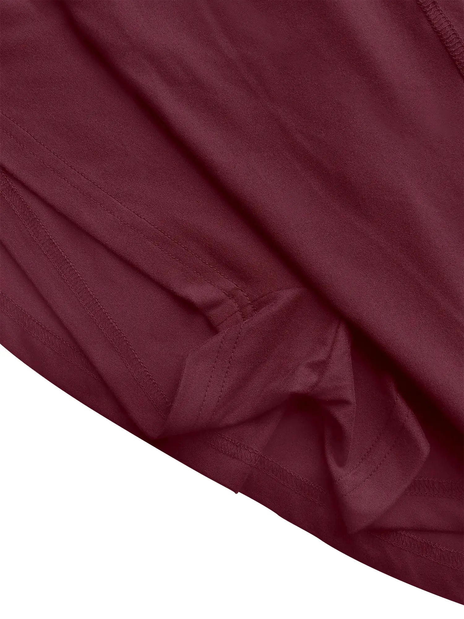 High-waist mini skirt in burgundy fabric with visible stitching.