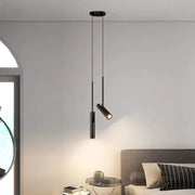 Simples Market minimalist LED hanging pendant light with twin black cylindrical pendants for bedroom or dining.