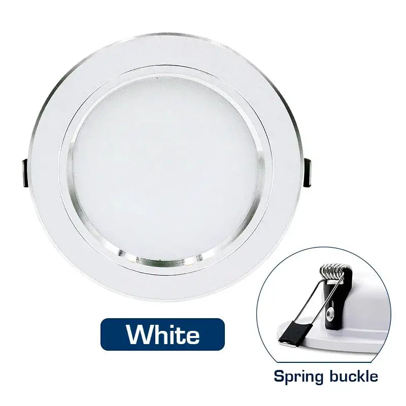 Simples Market white LED recessed round ceiling downlight with spring buckle.