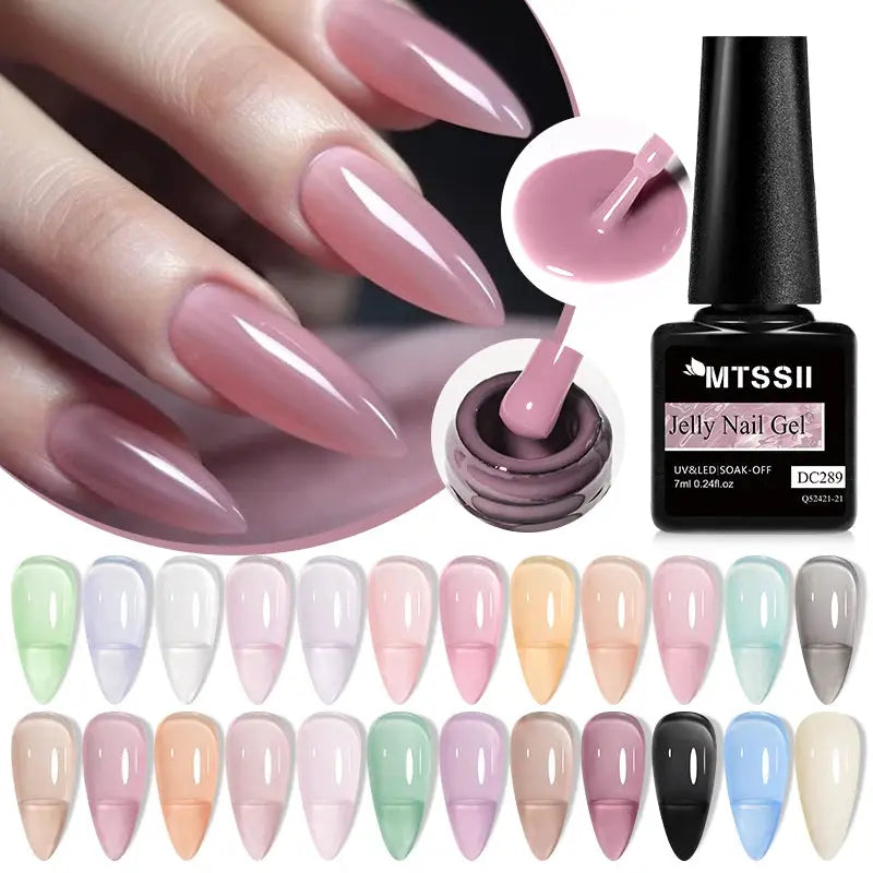 MTSSII Jelly Nail Gel Kit 6Pcs by Simples Market; pink translucent gel with pastel color shades.