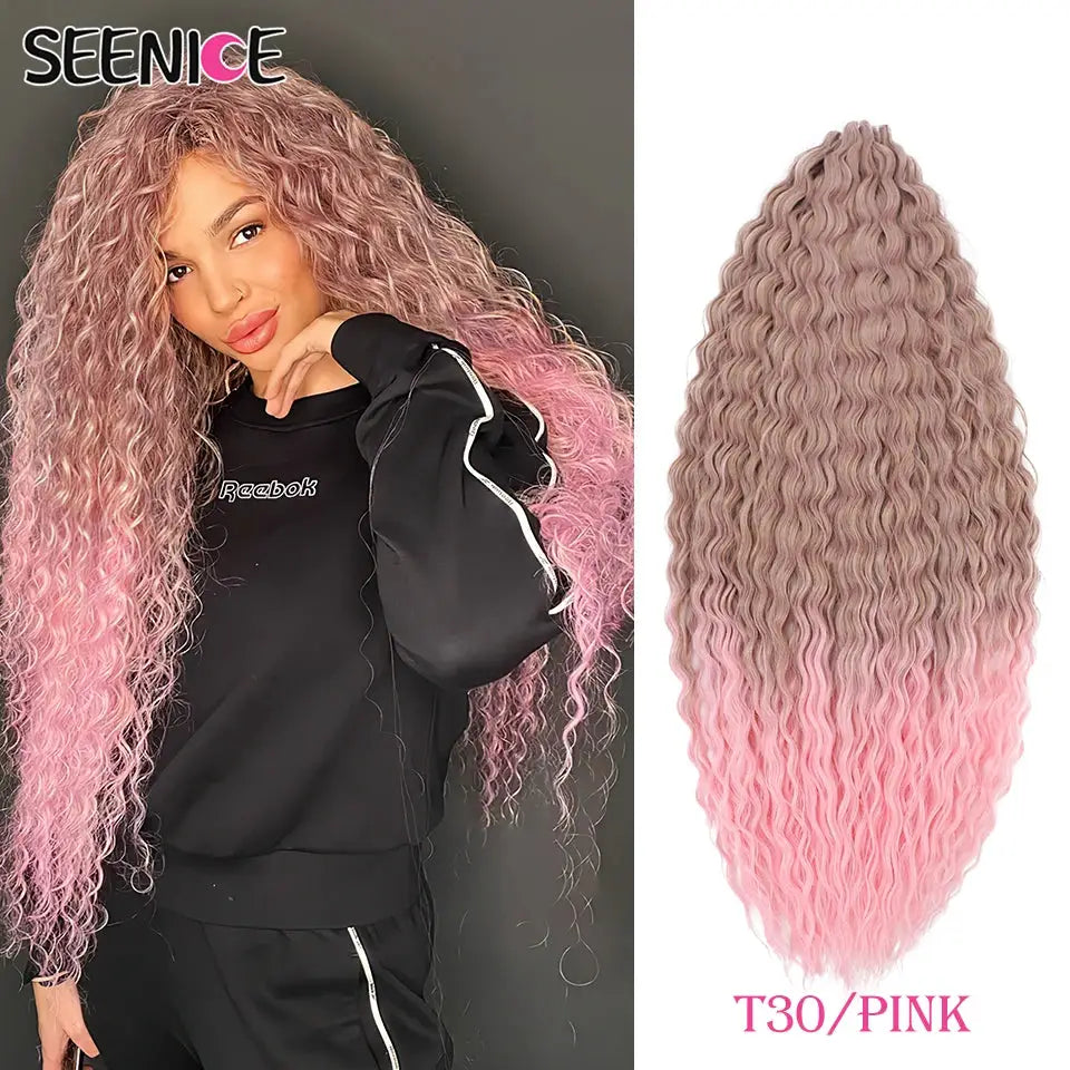 Ariel Curl Deep Twist Crochet Hair extension, Simples Market, ombre pink water-wave synthetic braids, 22in