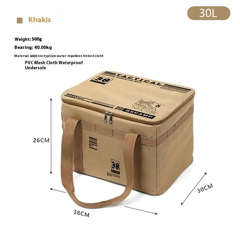 Simples Market khaki insulated waterproof camping bag 30L foldable storage box with handles