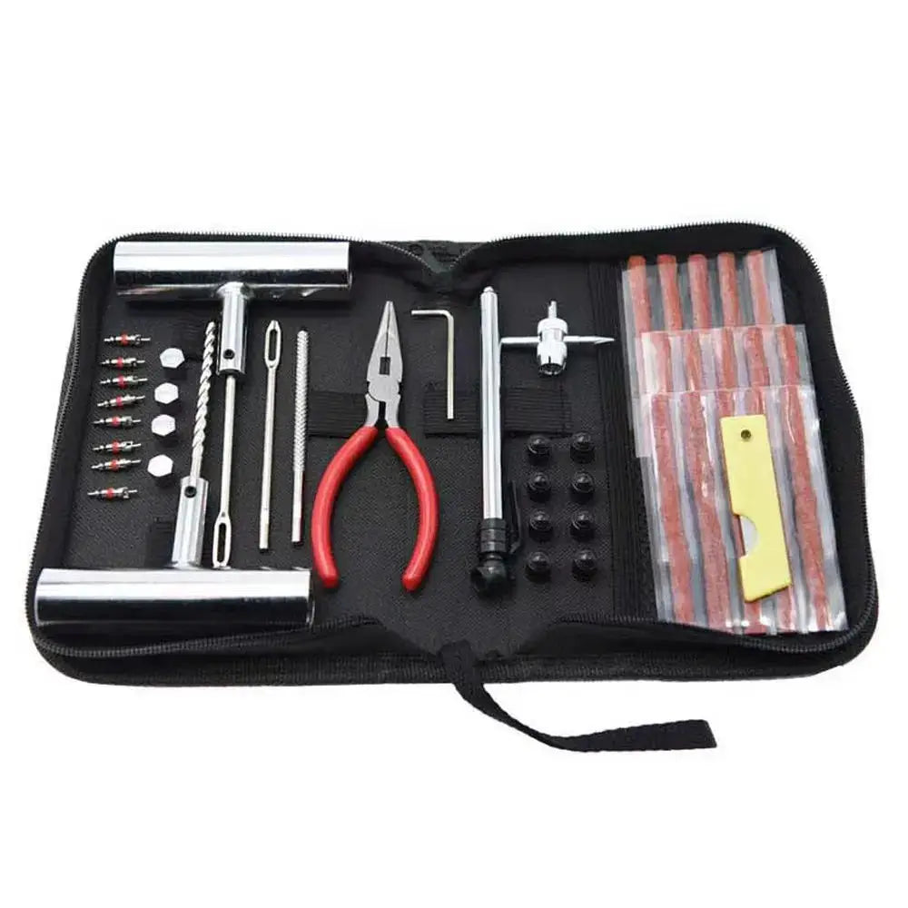 45-piece tyre repair kit in zip case with pliers, punches, probes and plugs