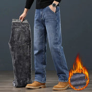 Winter Fleece Men Jeans Loose Straight Fit Warm Denim Pants 42 44