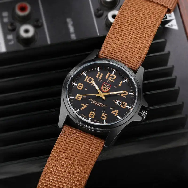 Army Simple Calendar Quartz Men Sports Watch With Complete Calendar And Nylon Band For Everyday Durability