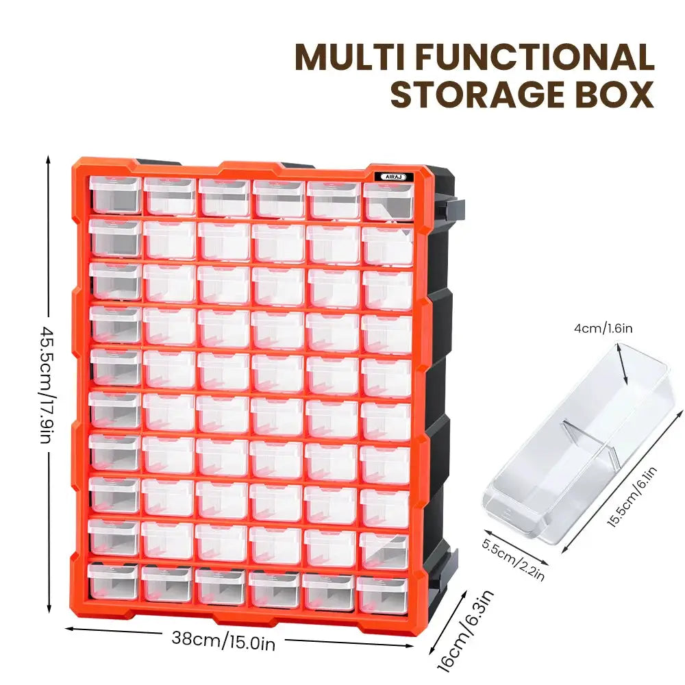 AIRAJ 18/39/60-drawer transparent plastic storage box with orange frame; spliceable 15-inch home organizer