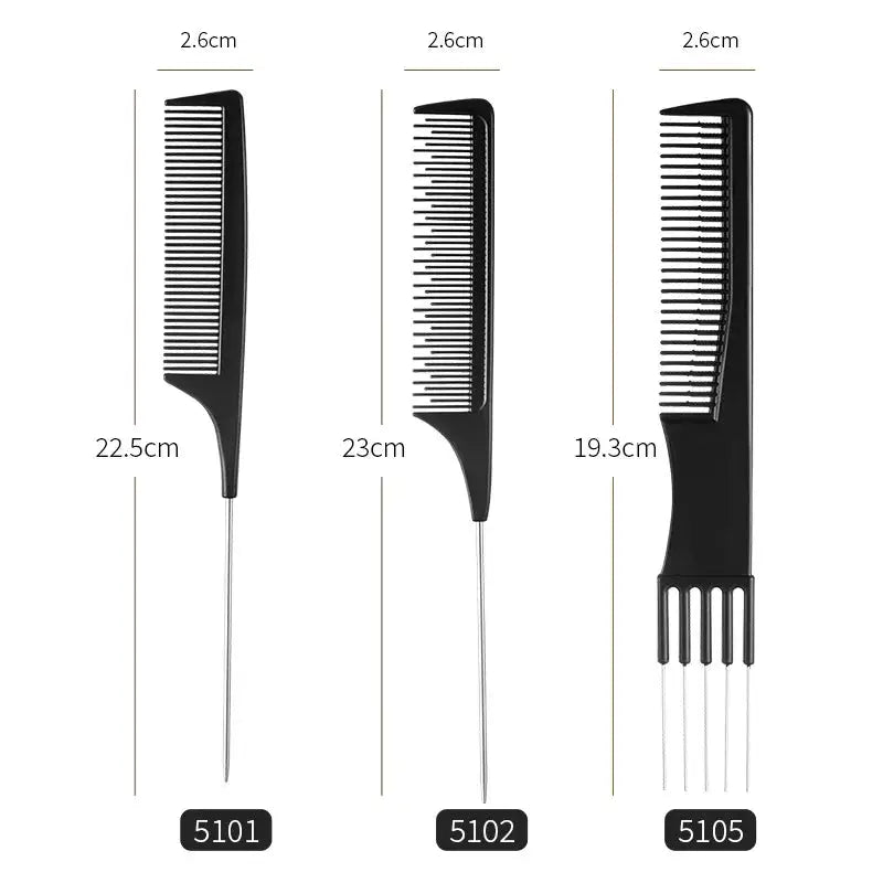 Hair comb set by Simples Market, 3-piece black anti-static smoothing combs for professional styling (5101–5105)