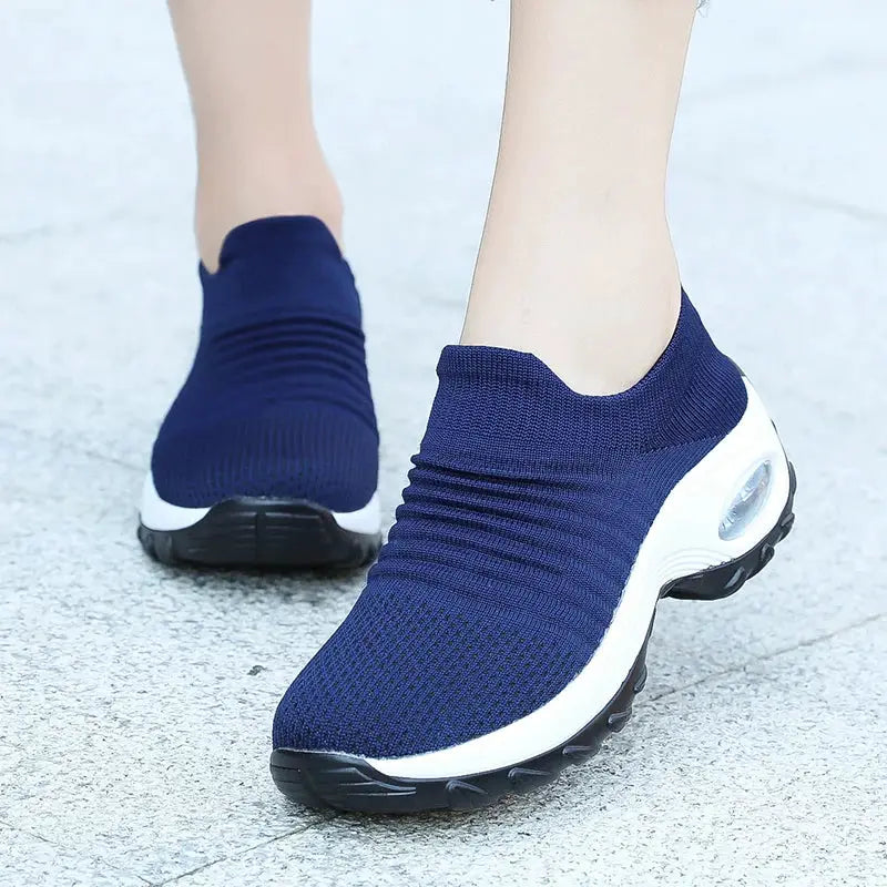 StrideEase Womens Walking Trainers Fly Weave Sock Sneakers Breathable Air Mesh Uppers Slip On Comfort