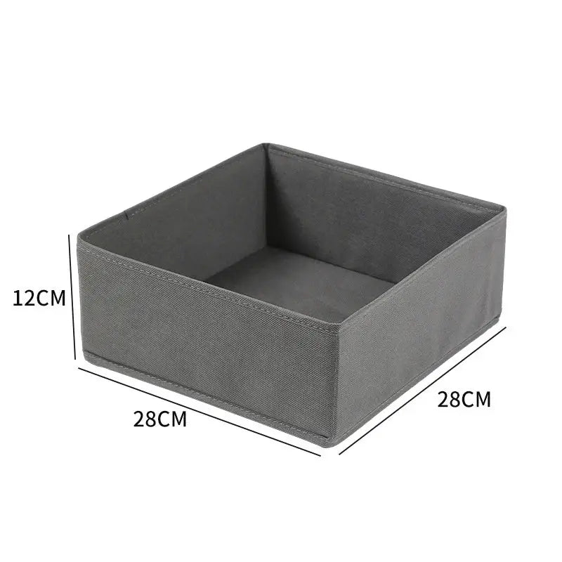 Fabric underwear storage box in gray fabric, open-top drawer organizer, 28x28x12 cm.