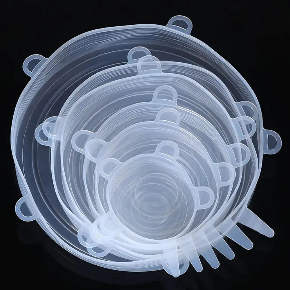 Silicone stretch lids set; clear, reusable universal round lids for bowls and pots