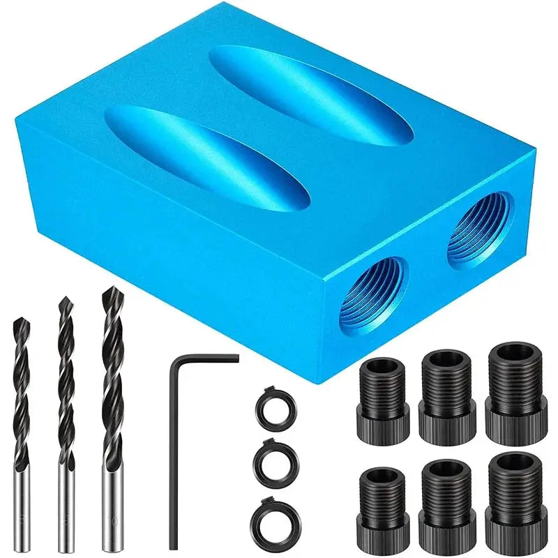 Woodworking Oblique Pocket Hole Locator Jig Kit 15 Degree Angle Drill Guide Set Hole Puncher Drill Bits