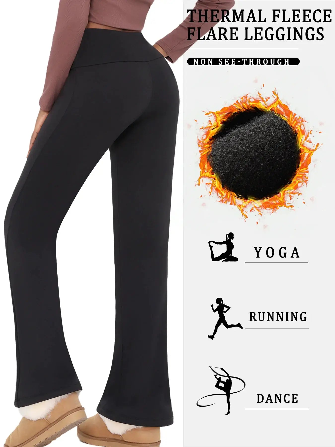 Women's high-waisted black fleece flare leggings with tummy control and bootleg flare by Simples Market
