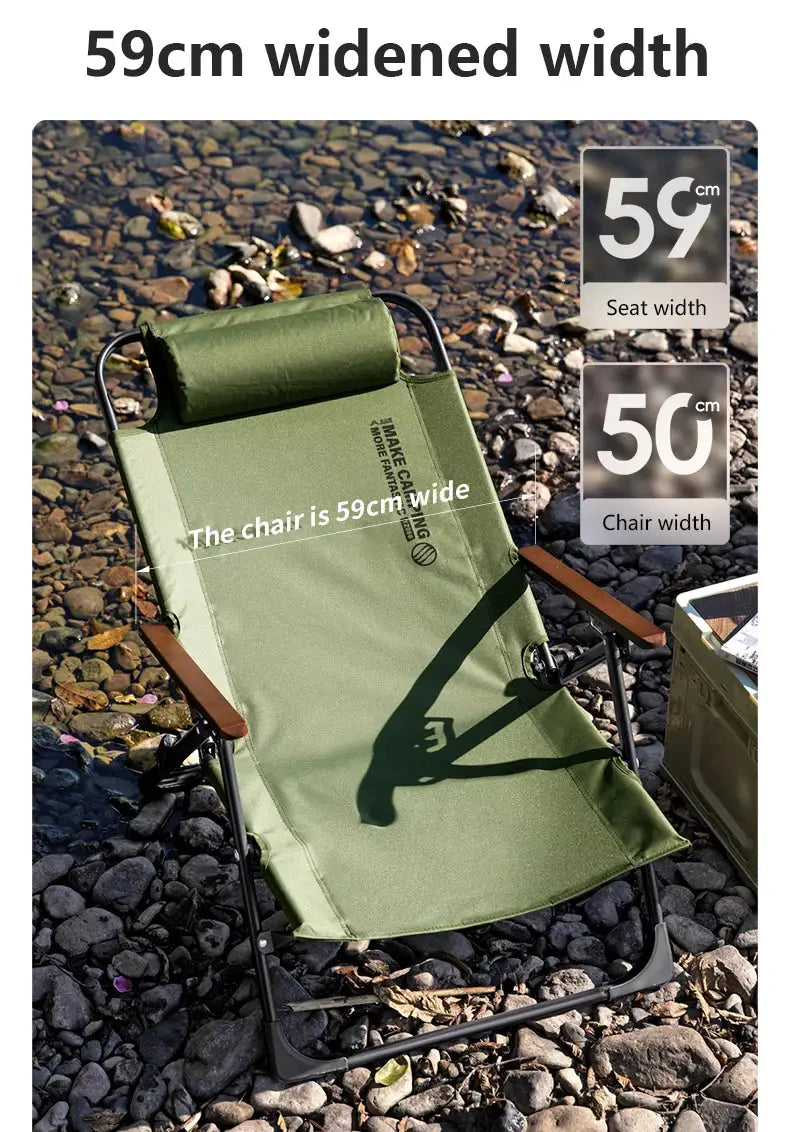 BISINNA camping folding chair with adjustable armrests; green fabric, detachable pillow, portable by Simples Market