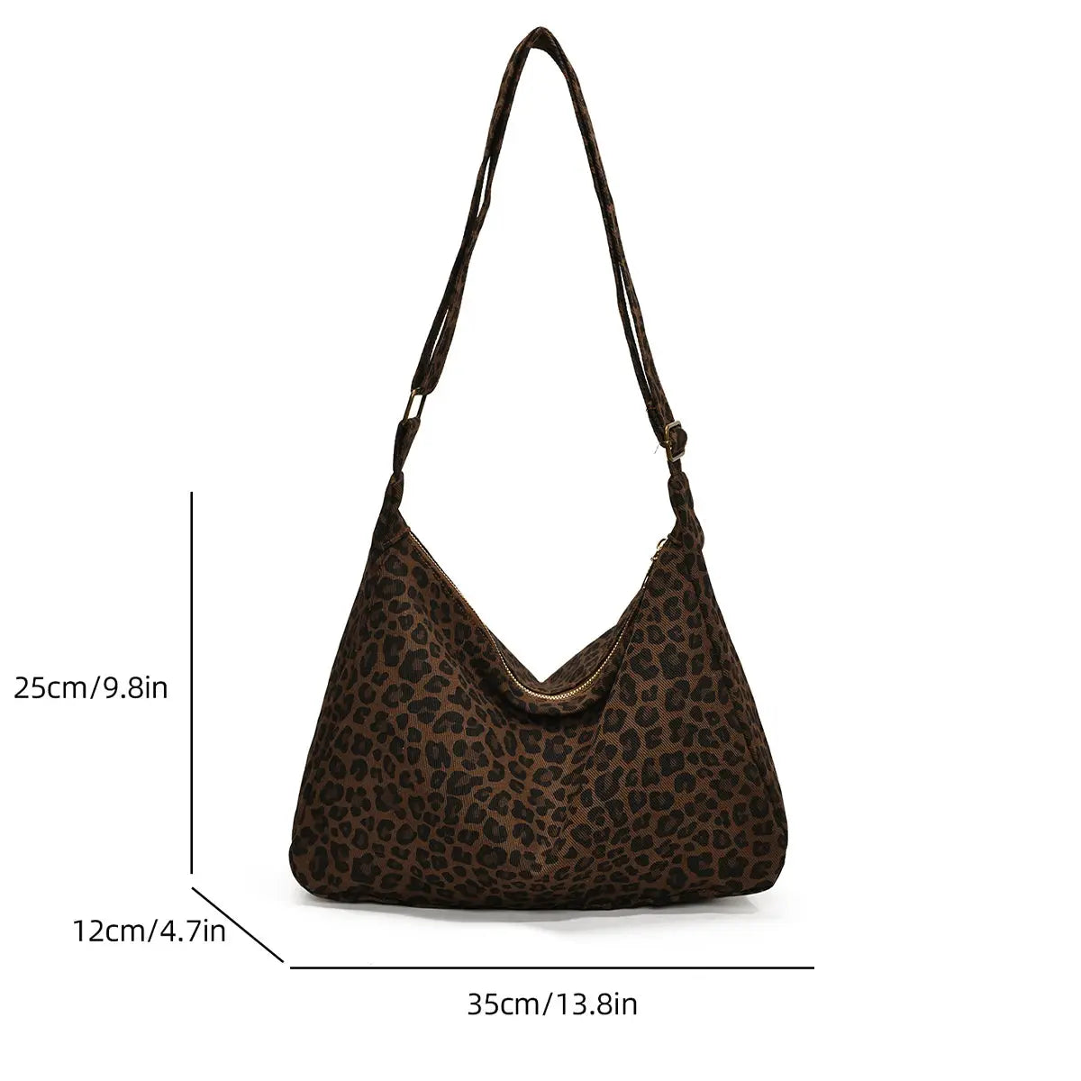 Simples Market leopard print soft-textile shoulder bag, large capacity crossbody, 35x25x12 cm