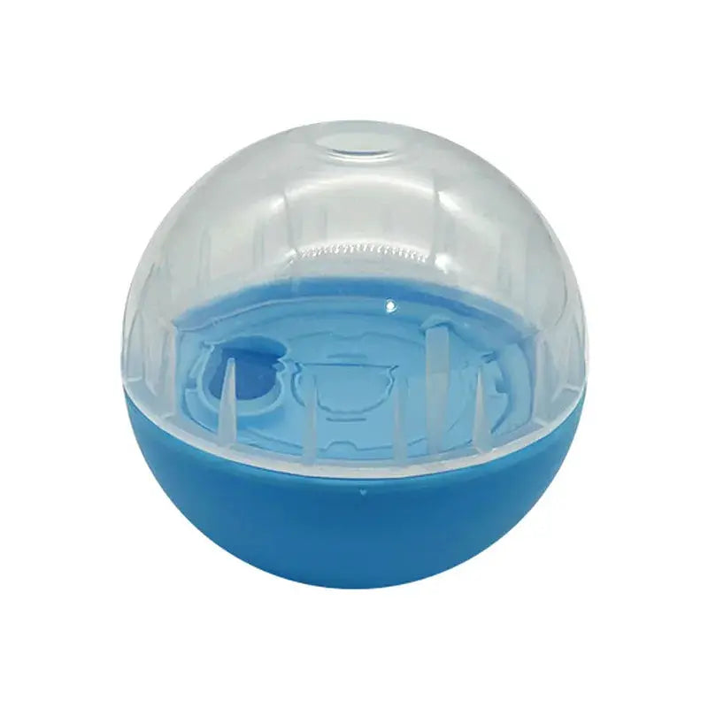 IQ Treat Ball dog treat dispenser toy, blue base with clear dome, interactive slow-feeder plastic ball