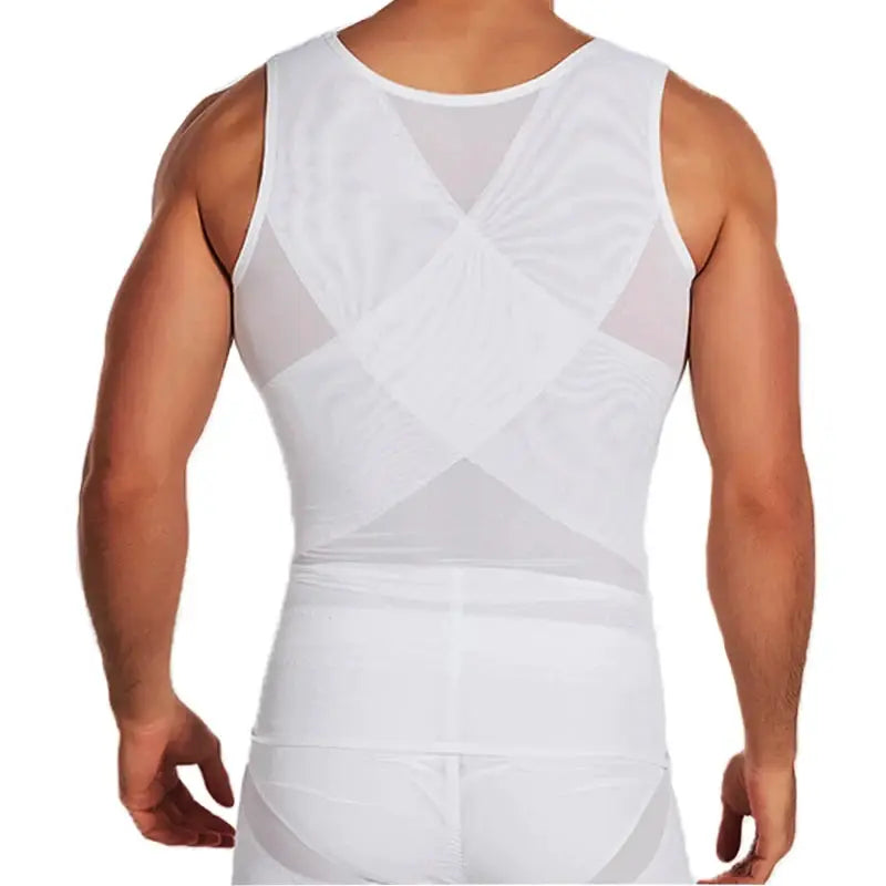 Men's white Simples Market body shaper compression vest with cross-back panels