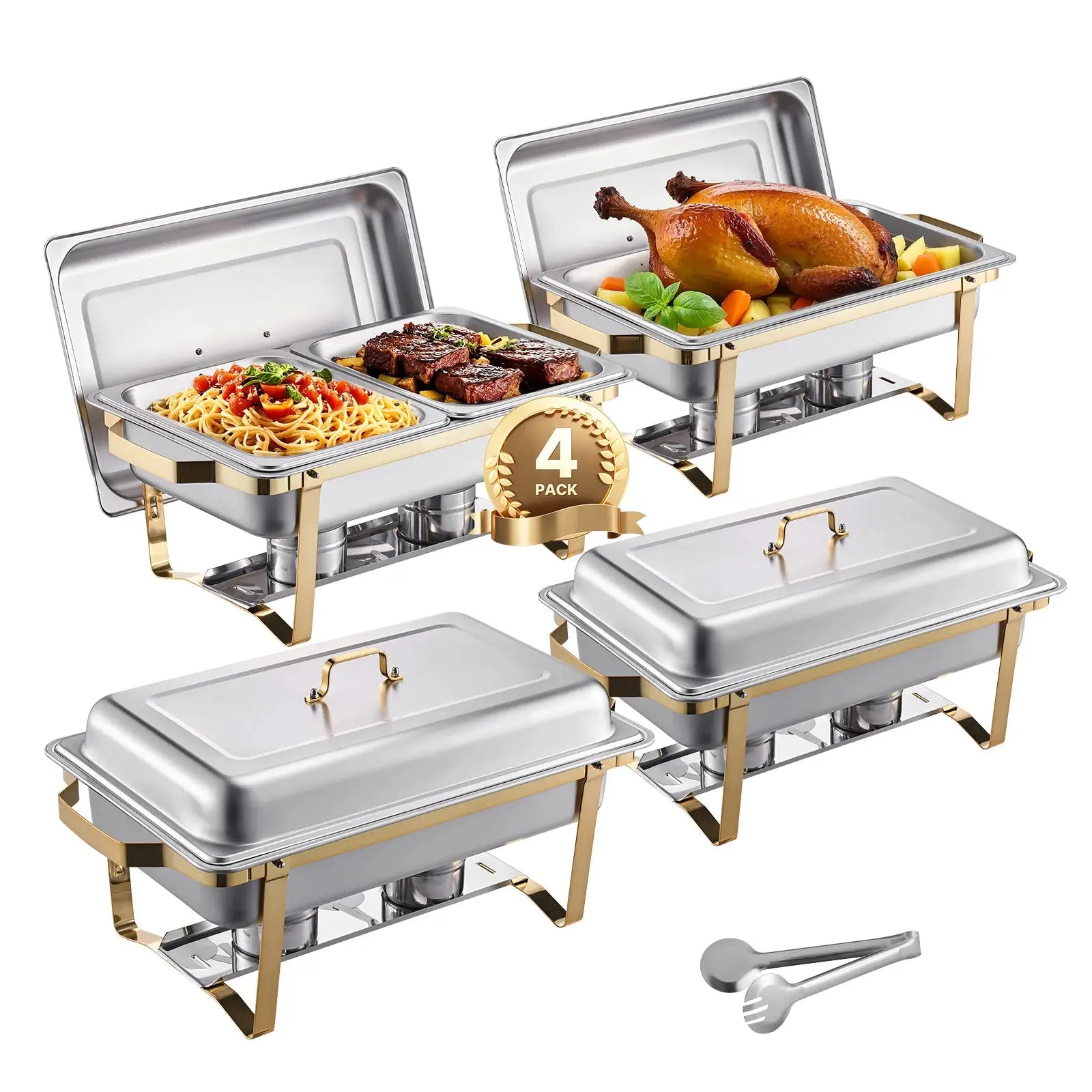 SucceBuy 8 Qt Chafing Dish Chafer Stainless Steel 2 Full 4 Half Pans