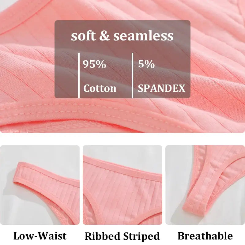 Simples Market 7-pack pink ribbed cotton-spandex low-rise thong underwear for women