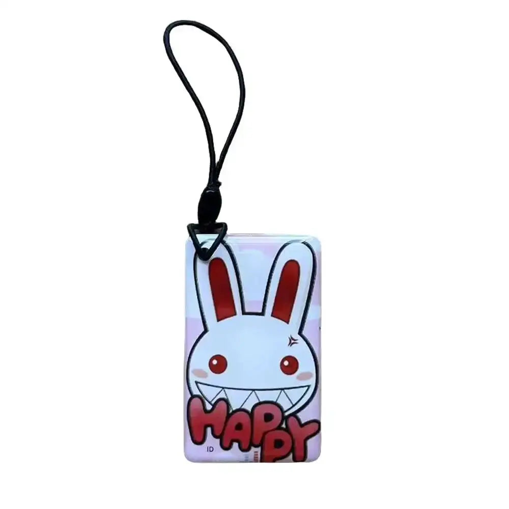 RFID key tag, white plastic card with bunny illustration and black lanyard loop — Simples Market