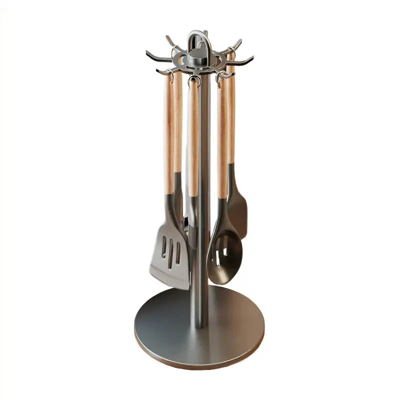 ChefNest Rotating Utensil Stand With Eight Hooks For 360 Degree Rotation And Space Saving Countertop Organizer