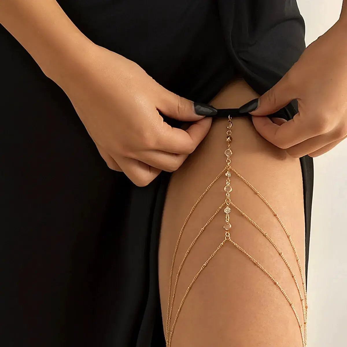 Boho Elastic Band Crystal Leg Chain For Women Multilayer Tassel Adjustable Beach Body Jewelry