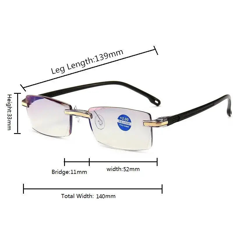 Klassnum 2025 Rimless Reading Glasses for Men and Women Ultralight Retro Square Eyewear Anti Blue Light