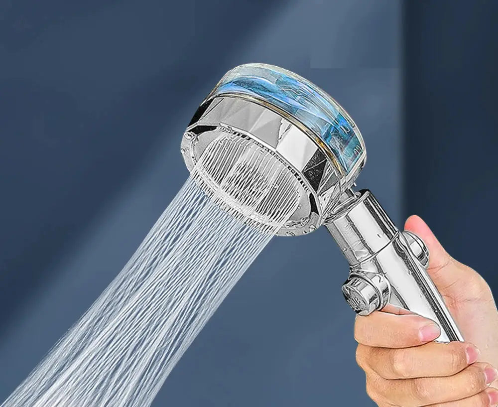High-pressure handheld shower head with filter, water-saving spray, one-click stop, chrome finish by Simples Market.