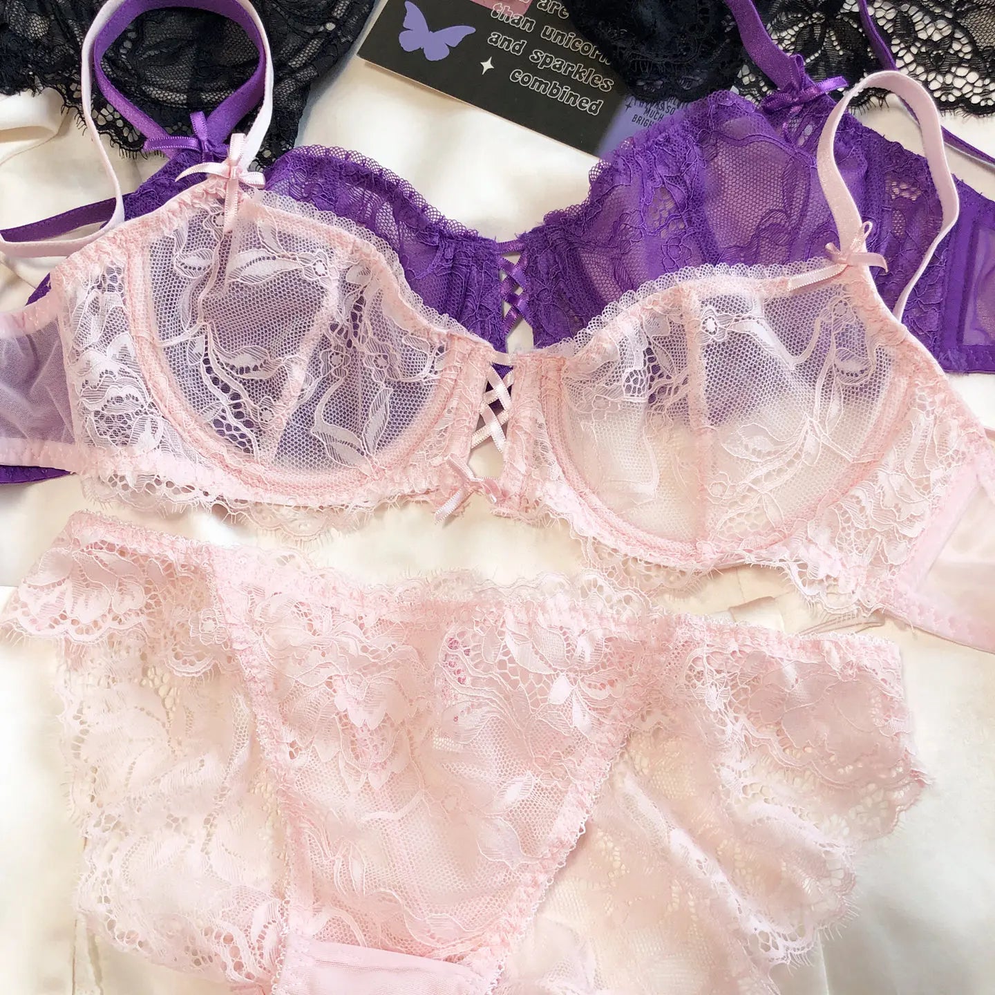 French Ultra Thin Lace Embroidery Bra Set Underwire Push Up Lingerie